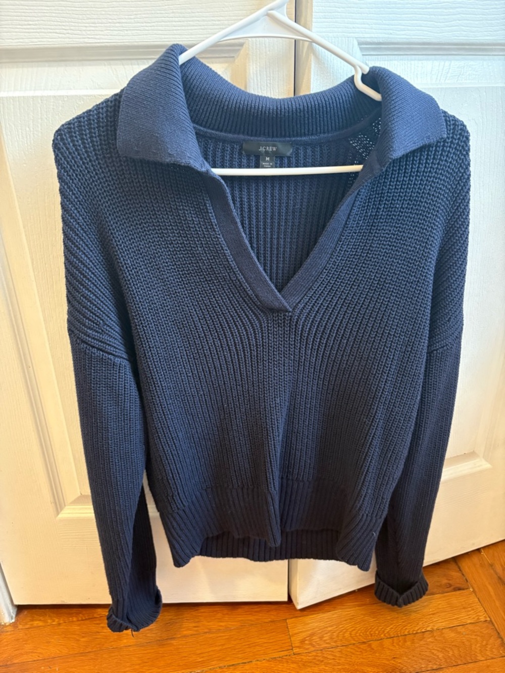 J. Crew Navy Ribbed V-Neck Polo Sweater